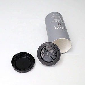 Custom made eco recycled cylinder cardboard shaker kraft paper tube spice salt packaging with plastic sifter for powder