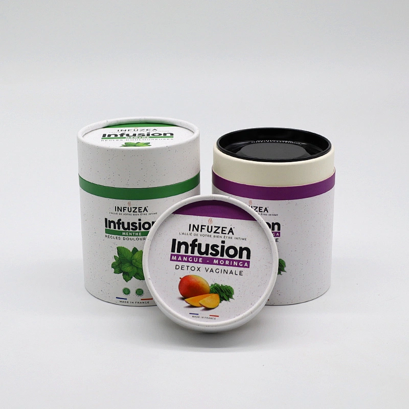 Eco Friendly Round Cardboard Powder Container Food Grade Paper Tube Tea Packaging With Seal Metal Lid Aluminum Jar