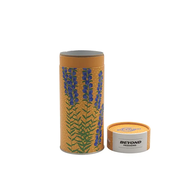 Sealed food grade paper tube box container cans packaging with easy aluminum peel off lid for tea cookie potato chips