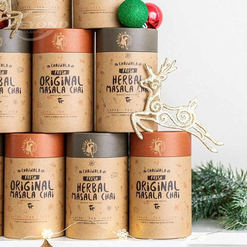 Custom Cardboard  Biodegradable Cylinder Food Grade Coffee Bean Small Compost Kraft Paper Tube for Eco Friendly Tea Packaging