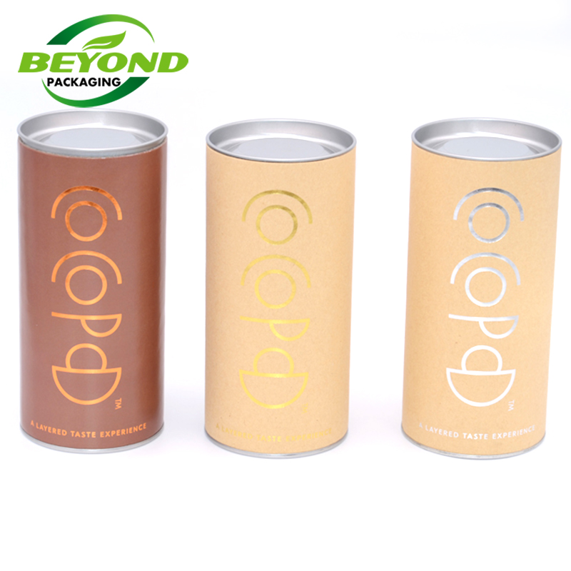 High Quality Eco Friendly Luxury Round Cylinder Paper Tube Packaging With Metal Lid Food Grade Material For Coffee Bean or Tea