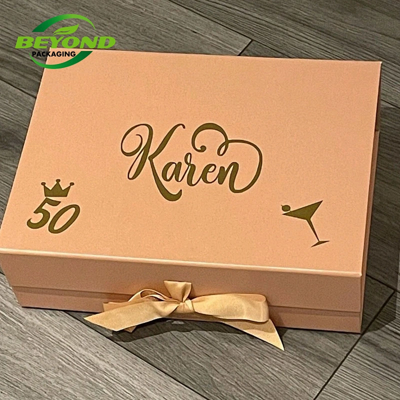 Custom Cardboard Paper Wedding Gift Box Packaging with Ribbon Paper Boxes Luxury Rigid Magnetic Closure Gift Paper Box