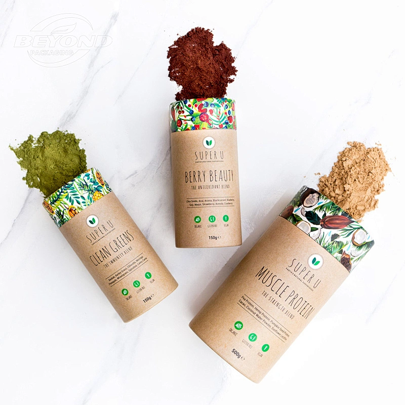 Eco Friendly Customized Design Food Grade Kraft Matte Tea Round Boxes Paper Tube Can Cylinder Metal Lid Packaging
