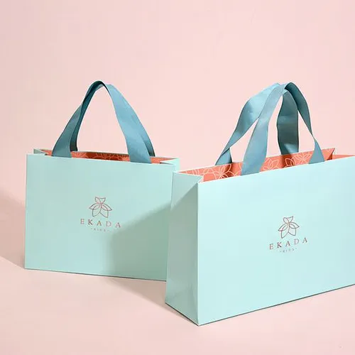 Custom Creative Cardboard Luxury Paper Shopping Bag with Ribbon Handle for Shoes and Clothing Apparel Gift Packaging