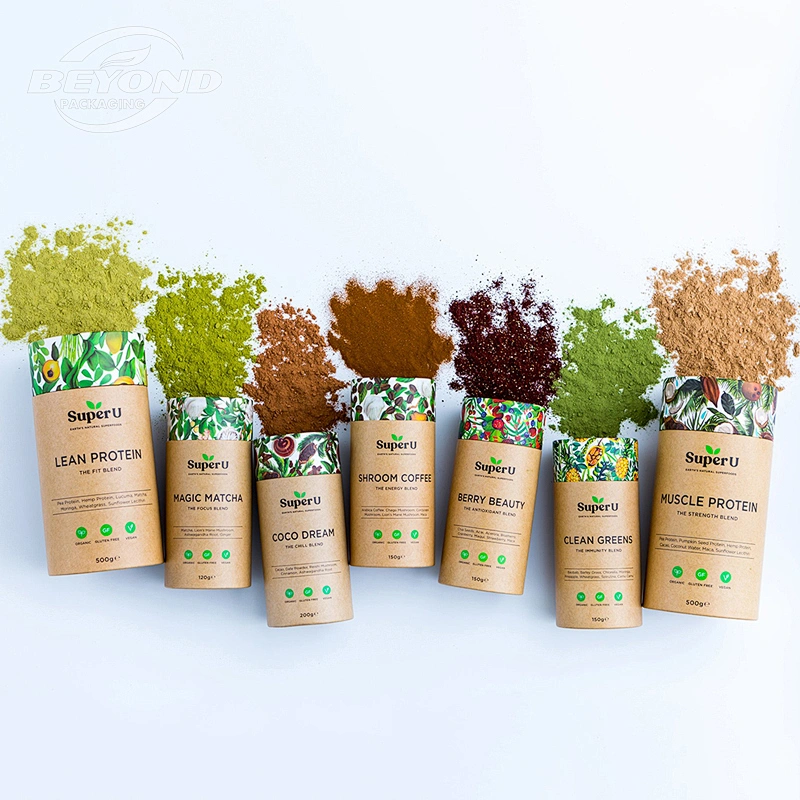 Eco Friendly Customized Design Food Grade Kraft Matte Tea Round Boxes Paper Tube Can Cylinder Metal Lid Packaging