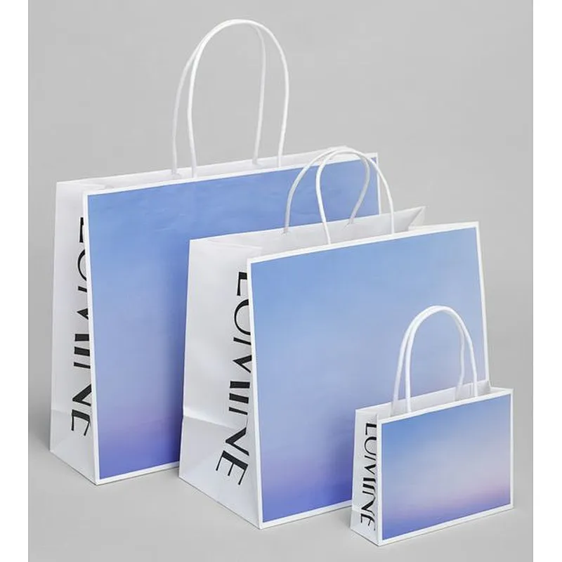 Custom Colorful Craft Brown Paper Bag eco Friendly BiodegradabPackaging with Ribbon Handle for Clothing Shoes shipping Packaging