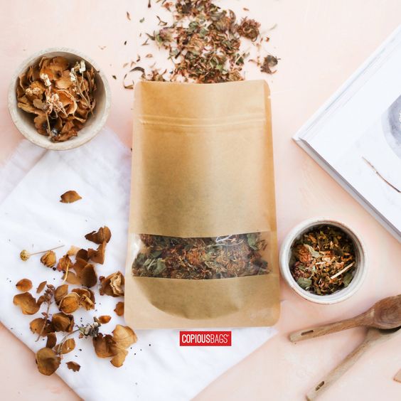 Kraft Paper Food Aluminum Foil Laminated Stand Up Zipper Packaging Pouch Storage Biodegradable Empty Tea Bag