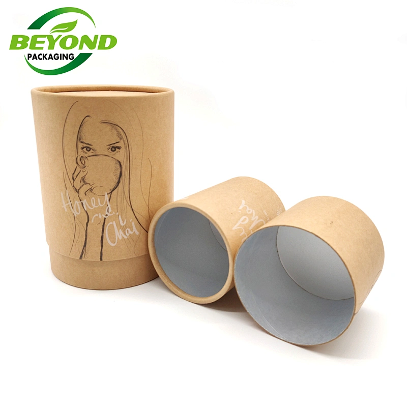 recycled eco friendly cylinder kraft food grade cardboard packaging customized logo paper tube with long lid