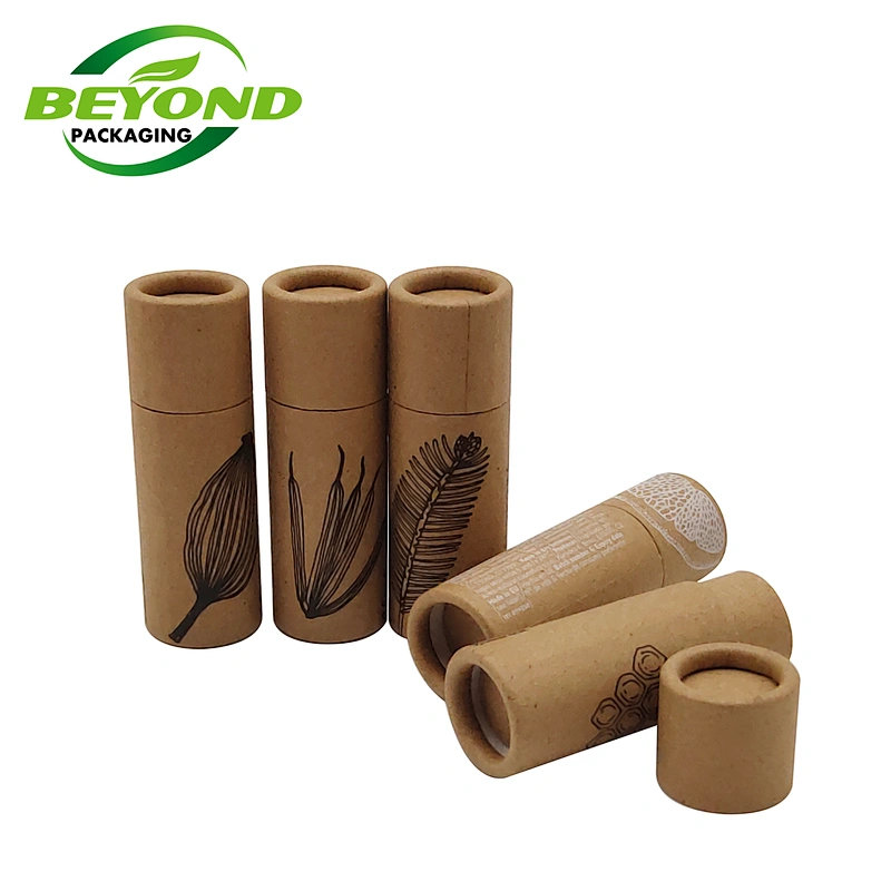 Custom Chapstick tubes lip balm Push up Cardboard Eco -Friendly Push up Kraft Tube of 2oz Deodorant Cylindrical Packaging
