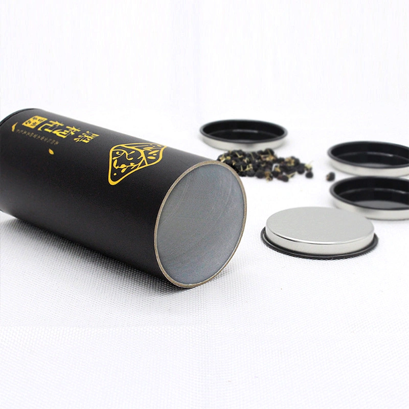 Custom Metal Lid Tea Packaging Cardboard Canister Can Cylinder Biodegradable Coffee Cylinder Kraft Tea Food Packaging Boxes