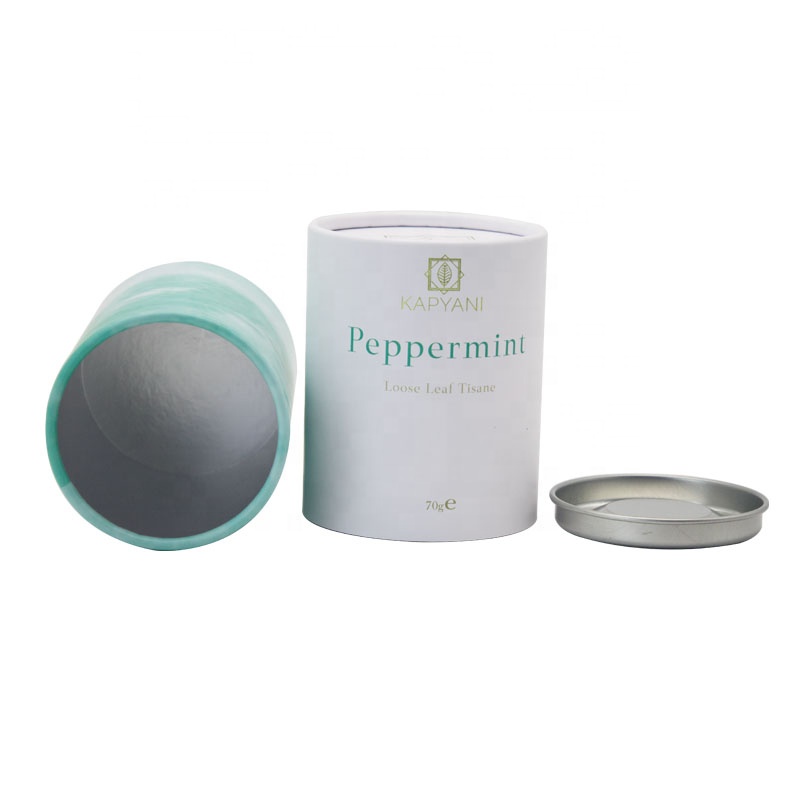 Eco Friendly Customized Design Food Grade Kraft Matte Tea Round Boxes Paper Tube Can Cylinder Metal Lid Packaging