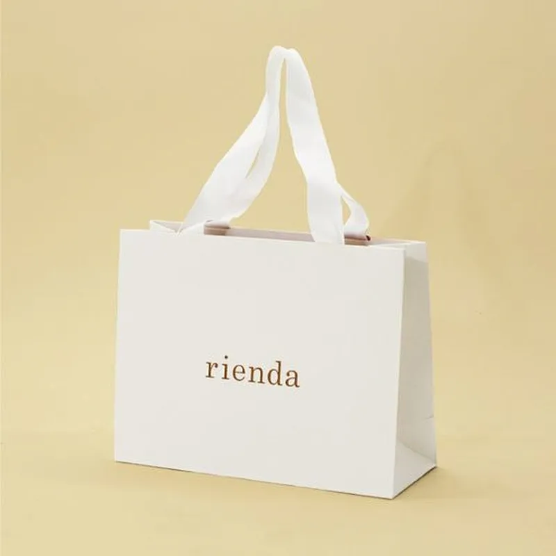 High Quality Eco Friendly Luxury Custom Print Logo Gift Shopping Paper Bag With Custom Color Ribbon Handle