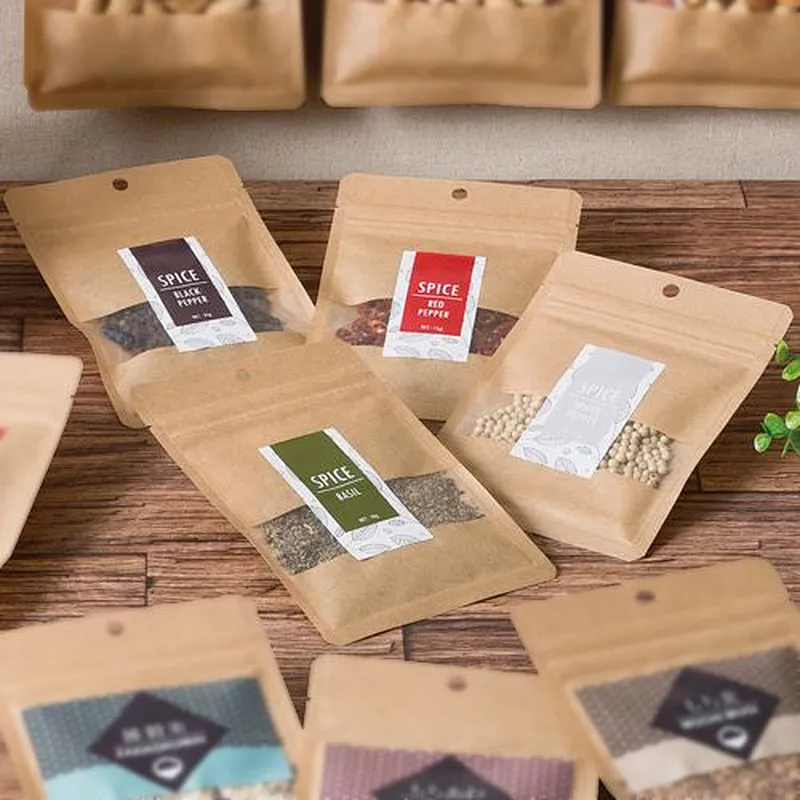 Kraft Paper Food Aluminum Foil Laminated Stand Up Zipper Packaging Pouch Storage Biodegradable Empty Tea Bag