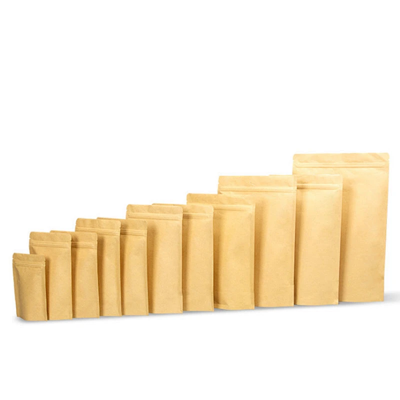 Custom Biodegradable Self Kraft Paper Stand up Pouch Zipper Food Packing Bags For Coffee Bean Nuts Snack Standing  Packing