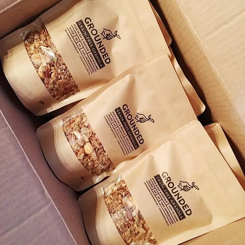 Snack Food Packaging Stand Up Kraft Paper Bag Coated PE Resealable Zip Lock Food Storage Packaging Pouches Bag With Clear Window