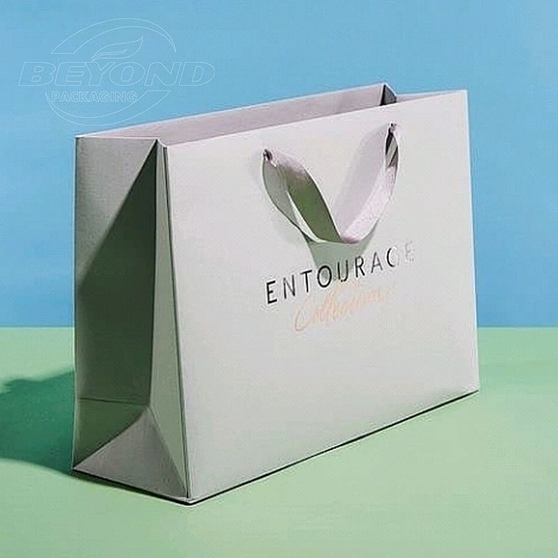 High Quality Eco Friendly Luxury Custom Print Logo Gift Shopping Paper Bag With Custom Color Ribbon Handle