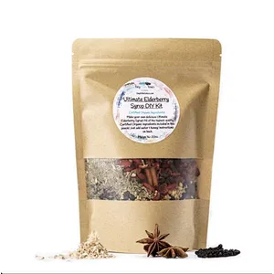 Custom Printed Packaging for Coffee Tea Nuts Food Resealable Doypack Zipper Stand Up Pouch Brown Kraft Paper Bags With Window