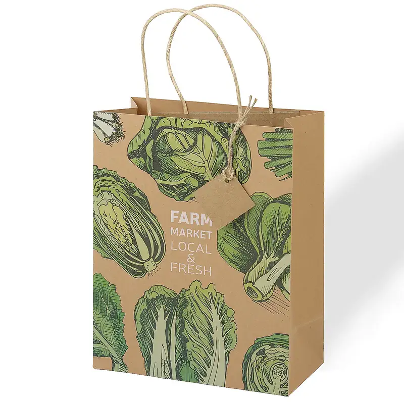 Custom Printed Your Own Logo cardboard Packaging Brown Kraft Gift Craft Shopping Paper Bag With Outside Handles