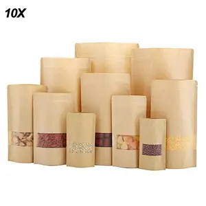 packaging biodegradable custom printing paper zip lock bag brown kraft paper bags with window for coffee beans
