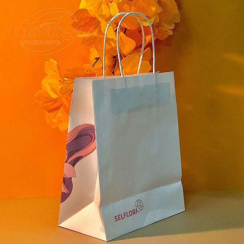 Custom Colorful Craft Brown Paper Bag eco Friendly BiodegradabPackaging with Ribbon Handle for Clothing Shoes shipping Packaging