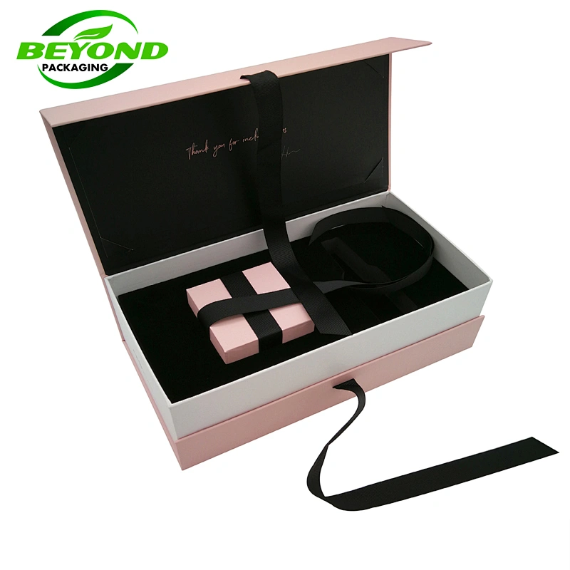 Wholesale Biodegradable Customized Cosmetic Rigid Box Luxury Gift Magnetic Paper Box Packaging With LOGO Lid Ribbon