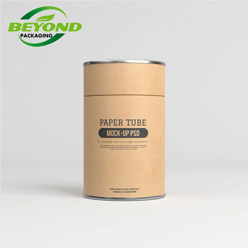 Eco-friendly Round Custom Cardboard Kraft Food Grade Paper Tube with Mental Lid for Coffee Bean Loose Tea Leaves 100g Packaging