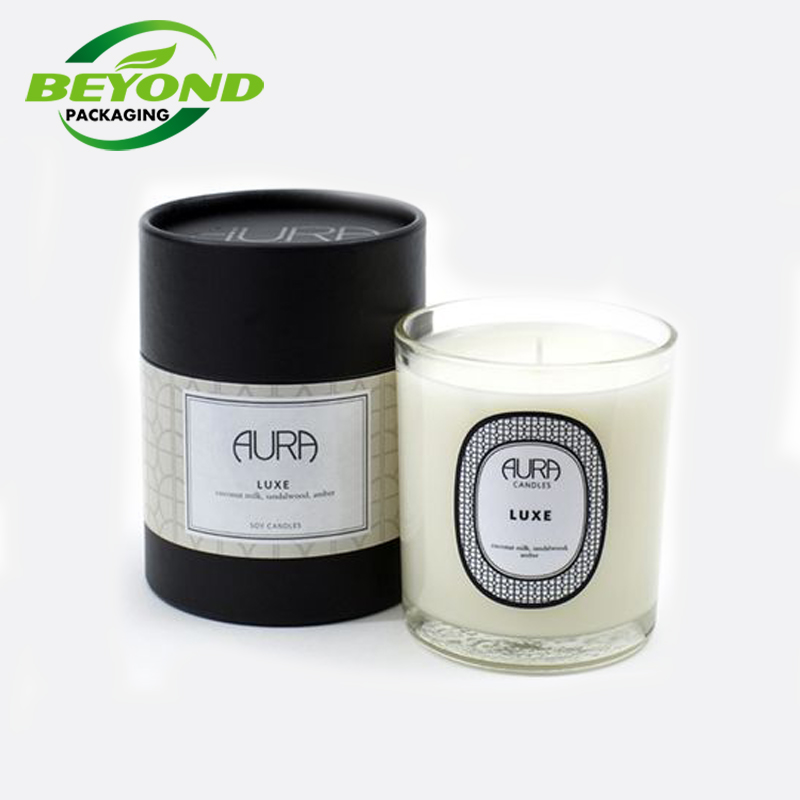 Rolled Edge Cylinder Kraft Black Cardboard Gift Candle Jar Packaging Custom Printing Round Candle Tube Box