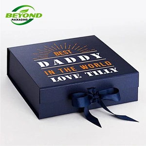 Custom Ribbon Recycled black Kraft Paper Gift Box with Luxury Magnetic Closure Lid