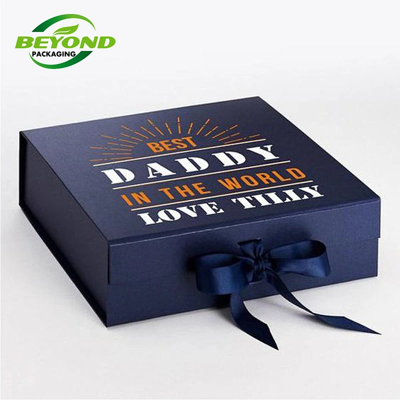 Custom Ribbon Recycled black Kraft Paper Gift Box with Luxury Magnetic Closure Lid