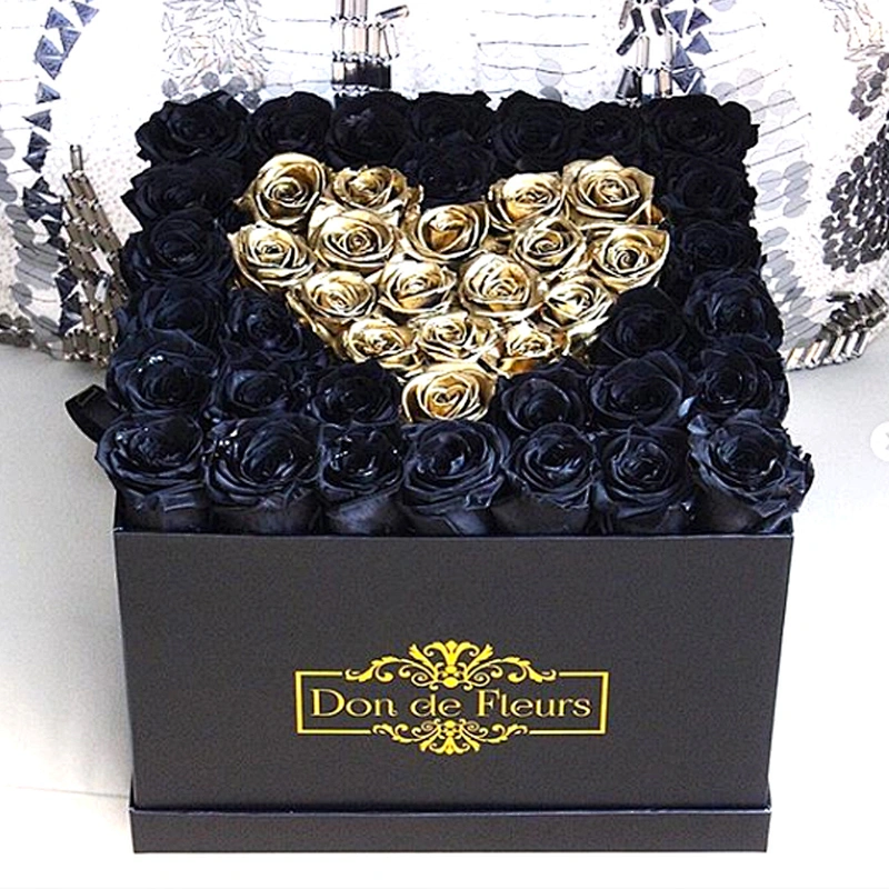 Custom Printed Hot Foil Logo Luxury Square Hat Flower Box With Paper Lid/Ribbon Handle For Four Flower