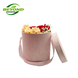 Fashion Attractive Design Round Pink Velvet Flower Box With Gold Stamping Velvet Boxes For Christmas Gift