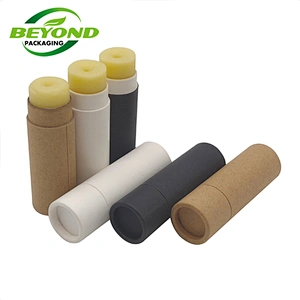 Eco Friendly 100% Biodegradable Custom 5g Cylinder Lip Balm Tube Kraft Cardboard Cosmetic Push Up Tubes With Roll Edge