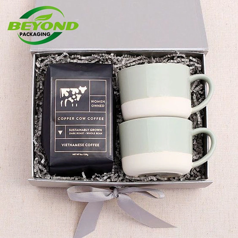Recycled Custom Wholesale Cardboard Gift Paper Packing Magnetic Box Customized Design Coffee Cup Mug with Ribbon