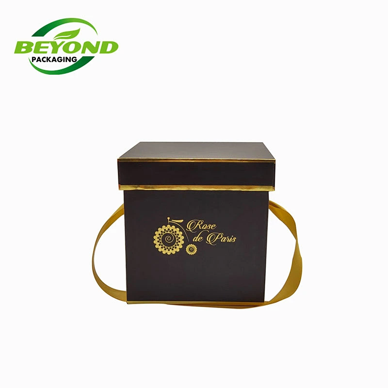 High Grade Custom Cardboard Black Box Square Shape Gold Stamping Logo Infinity Roses Gift Box With Lid