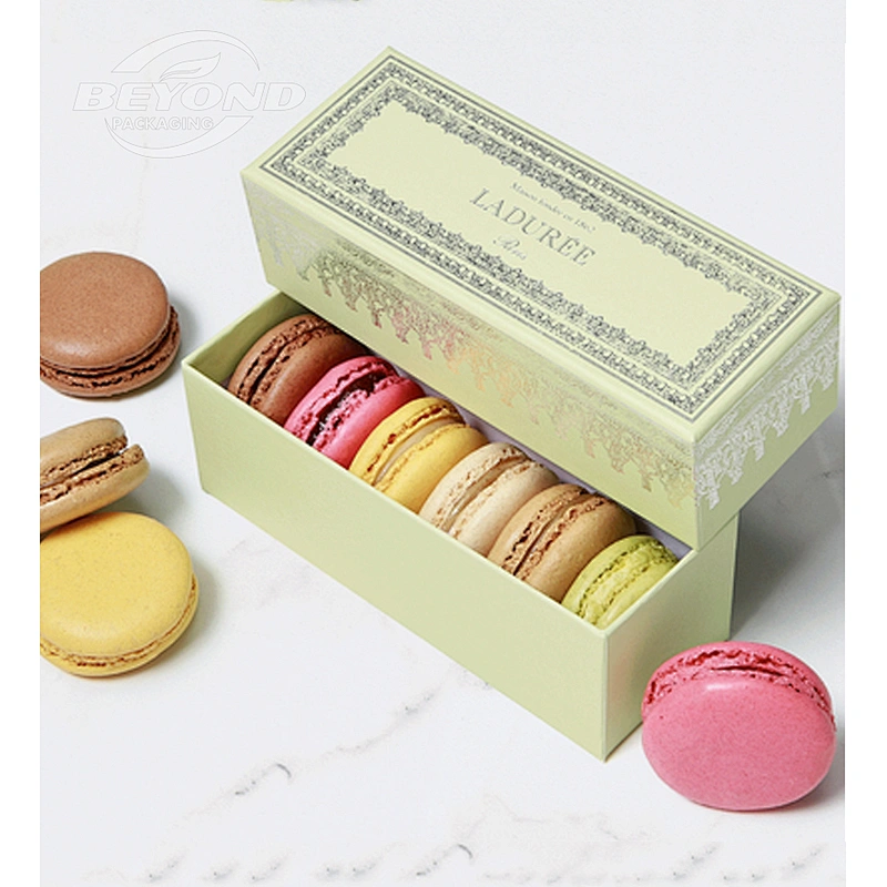 Wholesale Custom Luxury Gift Food Paper Packaging Sweet Cookie Macaron Biscuit Pink Green Box with Plastic Tray Pastry Lid