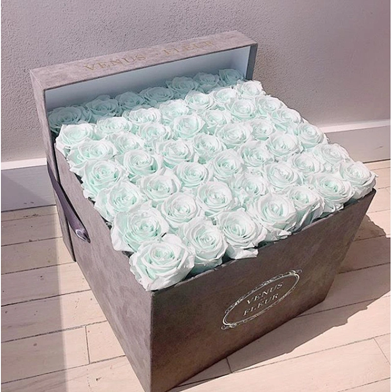 Custom Eco-friendly  Luxury Good Price Gift Cardboard Boxes Preserved Square Wedding Rose Flower Packaging with Silk Ribbon