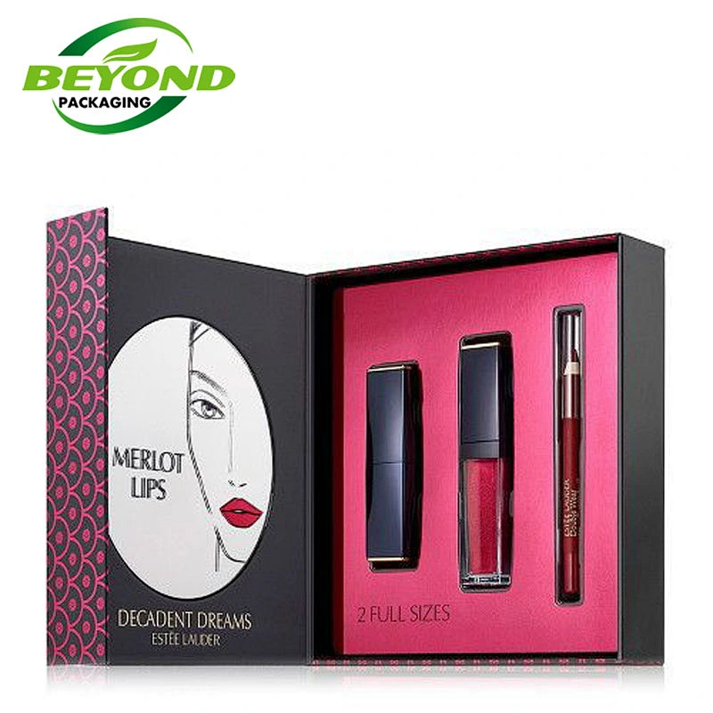 Design your own Paper Cosmetic Lipstick Lip Gloss Set Box Gift Packaging with Magnetic Closure with Insert