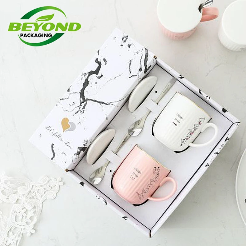 Recycled Custom Wholesale Cardboard Gift Paper Packing Magnetic Box Customized Design Coffee Cup Mug with Ribbon