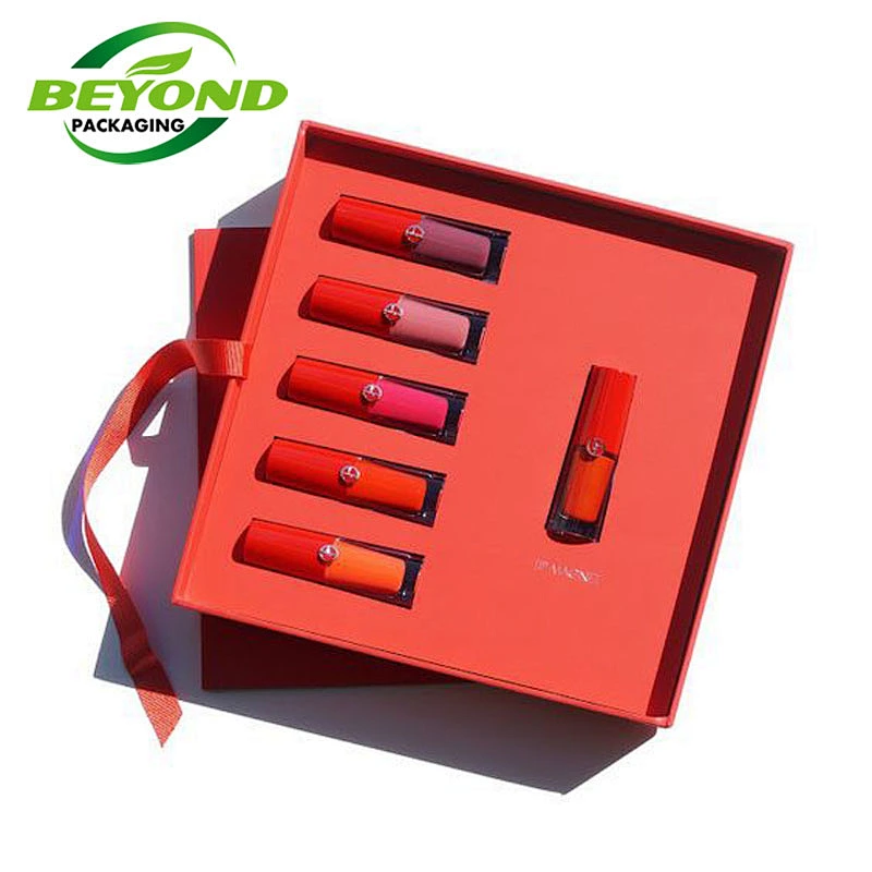 Design your own Paper Cosmetic Lipstick Lip Gloss Set Box Gift Packaging with Magnetic Closure with Insert