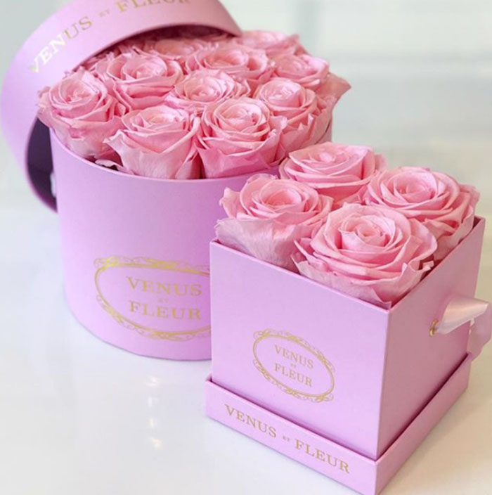 Custom Printed Hot Foil Logo Luxury Square Hat Flower Box With Paper Lid/Ribbon Handle For Four Flower