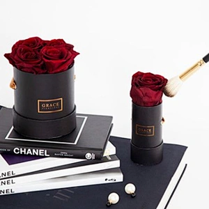 Velvet round flower boxes with custom logo printed,suede box for roses,Valentines  flower gifts packaging  paper tube