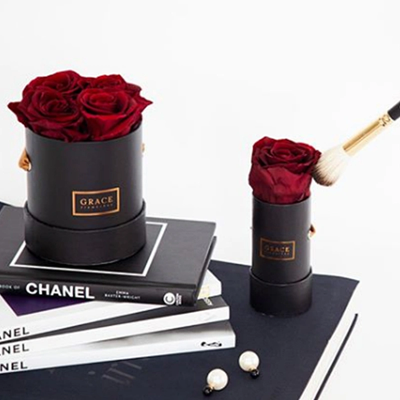 Velvet round flower boxes with custom logo printed,suede box for roses,Valentines  flower gifts packaging  paper tube