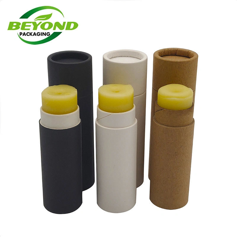 Eco Friendly 100% Biodegradable Custom 5g Cylinder Lip Balm Tube Kraft Cardboard Cosmetic Push Up Tubes With Roll Edge