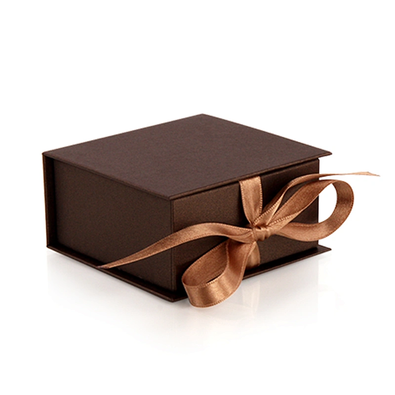 Custom Ribbon Recycled black Kraft Paper Gift Box with Luxury Magnetic Closure Lid