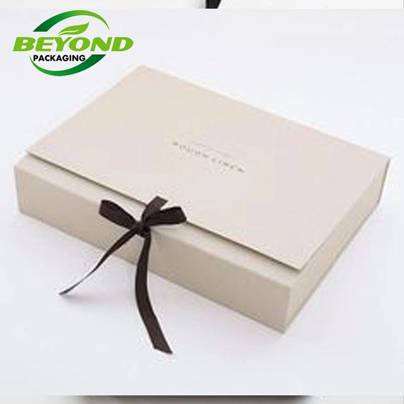 Custom Ribbon Recycled black Kraft Paper Gift Box with Luxury Magnetic Closure Lid