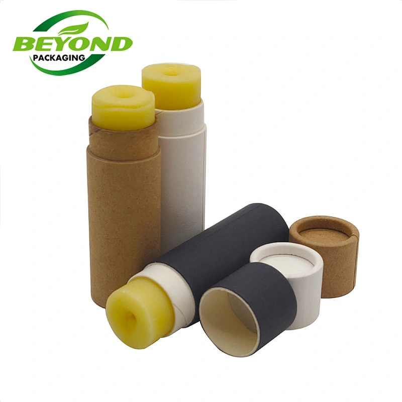 Eco Friendly 100% Biodegradable Custom 5g Cylinder Lip Balm Tube Kraft Cardboard Cosmetic Push Up Tubes With Roll Edge