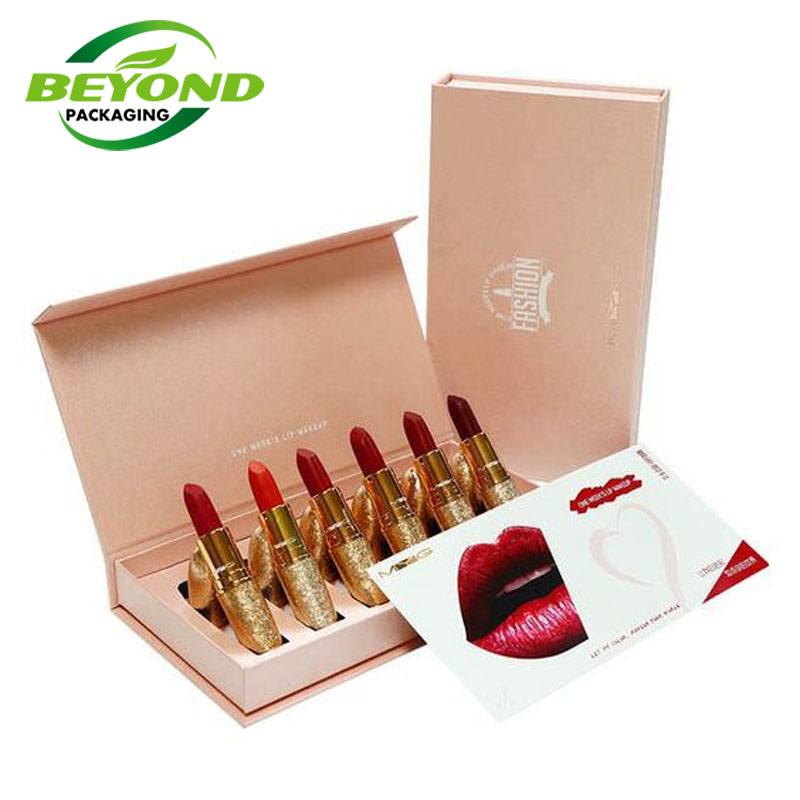 Design your own Paper Cosmetic Lipstick Lip Gloss Set Box Gift Packaging with Magnetic Closure with Insert