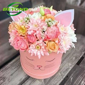 Customized Recycle Beautiful Hot Sale Cylinder Florist Portable Box Round Flower Hat Box Flower Gift Box