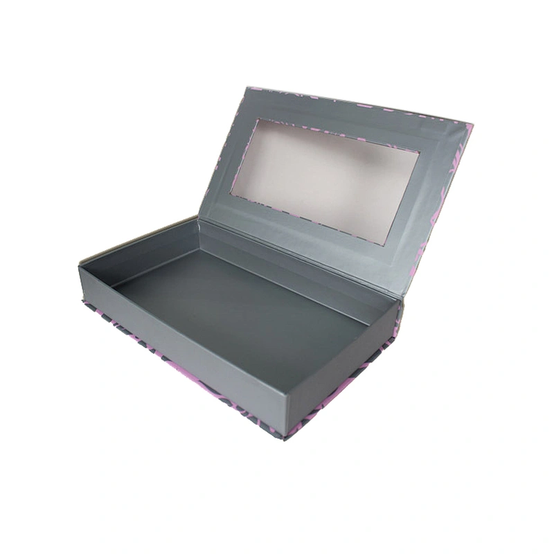 Custom Color Printing Eco-friendly Cosmetic Paper Gift Rigid Box Magnetic Folding Packaging with PVC Clear  Window Silk Bow
