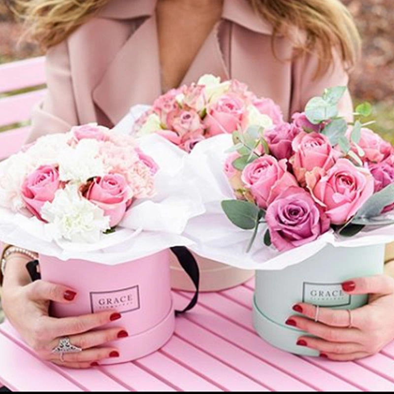 Velvet round flower boxes with custom logo printed,suede box for roses,Valentines  flower gifts packaging  paper tube